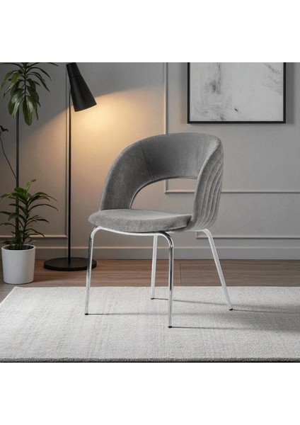 Boston S91 Sandalye (2 Adet) – Antrasit Kumaş, Krom Metal Ayak