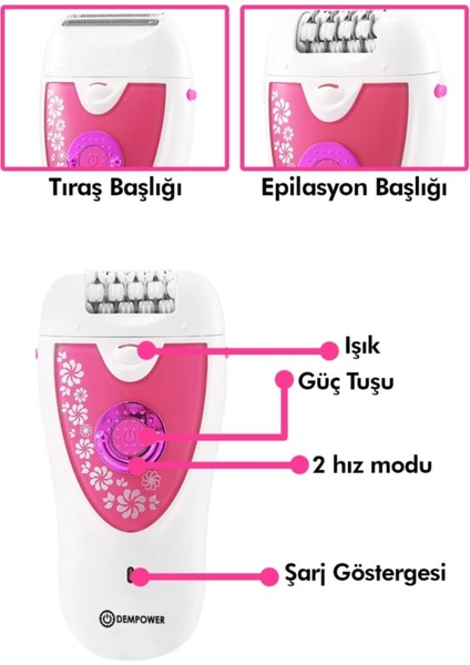 Pembe Renkli Epilasyon Cihazı, 2 Başlık, Güçlü ve Hafif Tasarım fırsatları