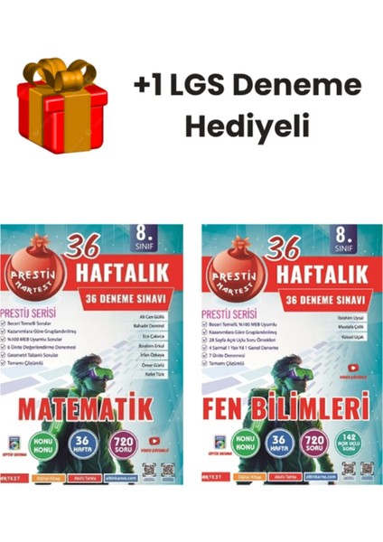 Nartest 8.sınıf Lgs Matematik ve Fen Bilimleri 36 Haftalık Deneme (2 Kitap) +1 Lgs Deneme Hediyeli