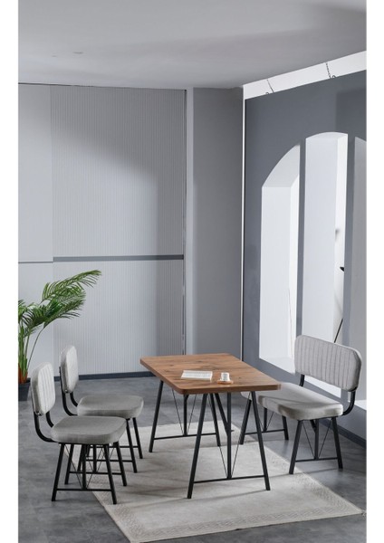 Elfin 70X110 Atlantik Yemek Masası, Yemek Masası Takımı, 2 Sandalye 1 Bench - Gri