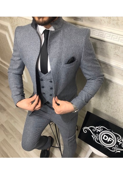 Damat Slim Fit Renk Seçenekleriyle Mono Yaka Tek Yırtmaçlı Astarlı Takim Elbise Kombinli