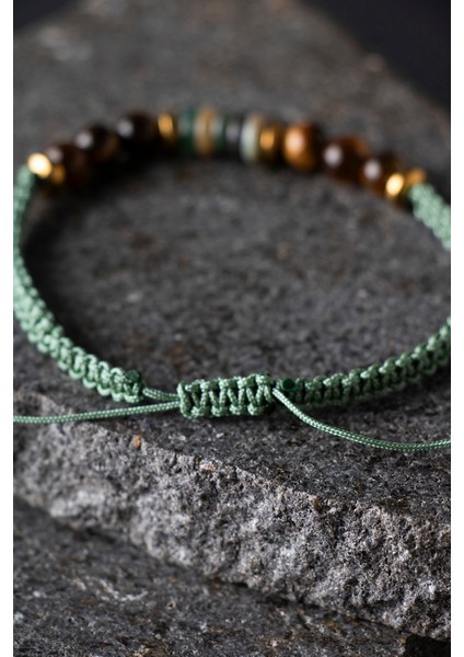 Yeşil Doğal Taşlı Örgü Bileklik, Şık ve Enerjik Tasarım.