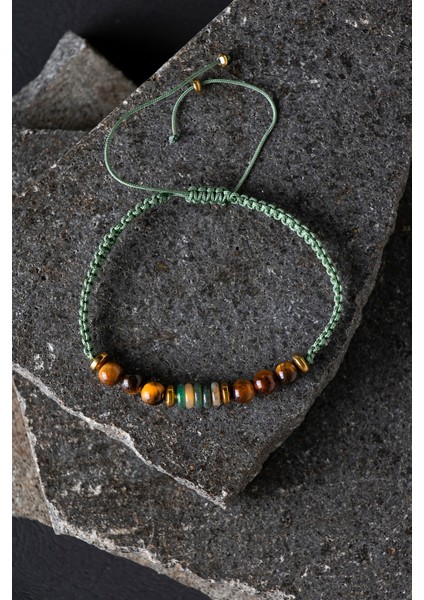 Yeşil Doğal Taşlı Örgü Bileklik, Şık ve Enerjik Tasarım.