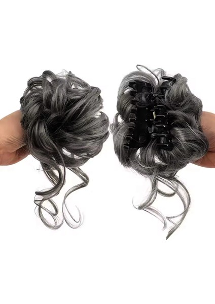 Tokalı Kuyruklu Dağınık Topuz - Koyu Gri