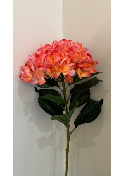 Yapay Çiçek Islak Dokulu Turuncu Renk Ortanca - Tek Dal 110 cm
