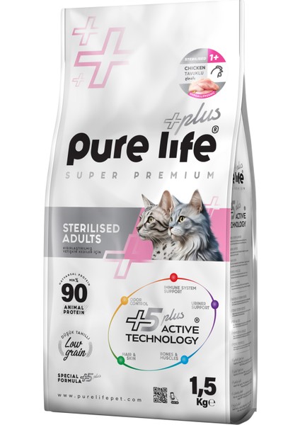 Purelife Plus Tavuklu Kısırlaştırılmış Yetişkin Kedi Maması 1.5 kg
