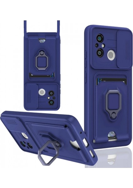 Xiaomi Redmi 12C Kılıf Zuma Kartvizitli Yüzüklü Silikon - Lacivert