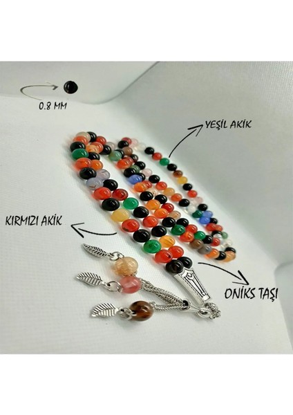 Renkli 8mm Doğal Taş Çakra Namaz Tesbihi, 99LU, Şık ve Enerjik Tasarım