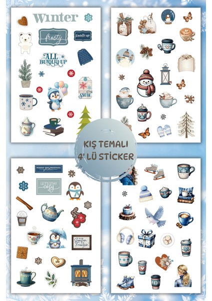 4'lü Winter /kış /kar Temalı Sticker Planner Ajanda Bullet Journal Için Uygun Set