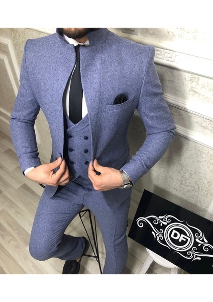 Damat Slim Fit Renk Seçenekleriyle Mono Yaka Tek Yırtmaçlı Astarlı Takim Elbise Kombinli