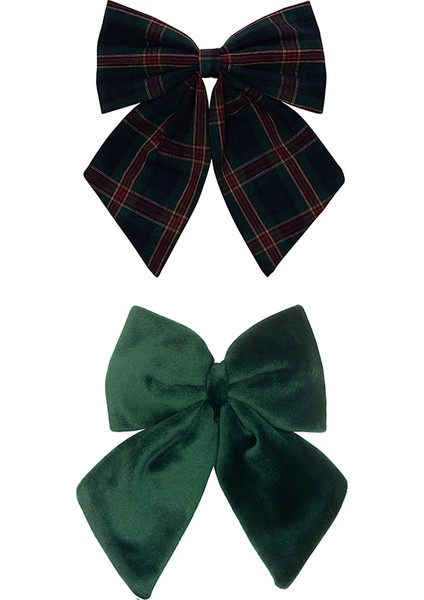Mimi & Lula Tartan Agnes Bow 2'li Toka - Green