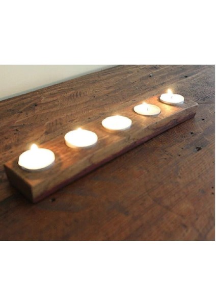 Ahşap Dekoratif 5'li Mumluk Seti Kahverengi Tasarım