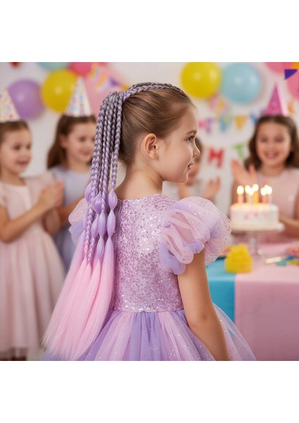 Balon ve Düz Salaş Örgülü Simli Lastikli At Kuyruğu - ACM06