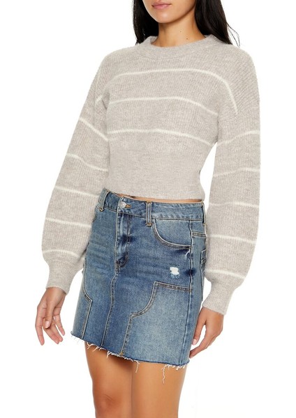 Çizgili Belden Oturtmalı Kazak