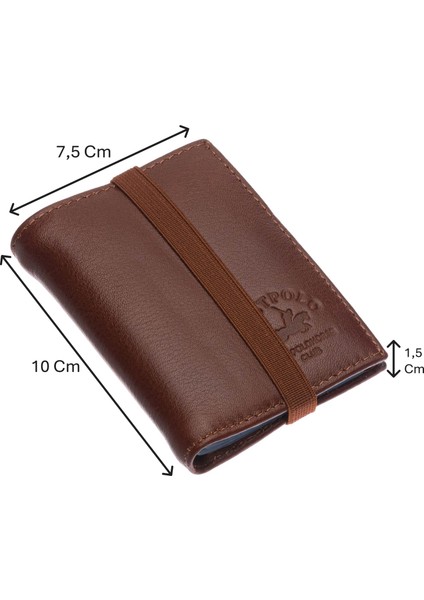 Hakiki Deri Bol Şeffaf Kart Bölmeli Lastikli Unisex Kartlık - Taba