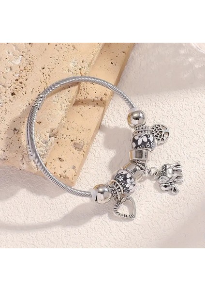 Pandora Tarz , Siyah Taşlı Hayat Ağacı Fil Kalp, Charmlı Bileklik, Ahşap Kutu Içerisinde fiyatları