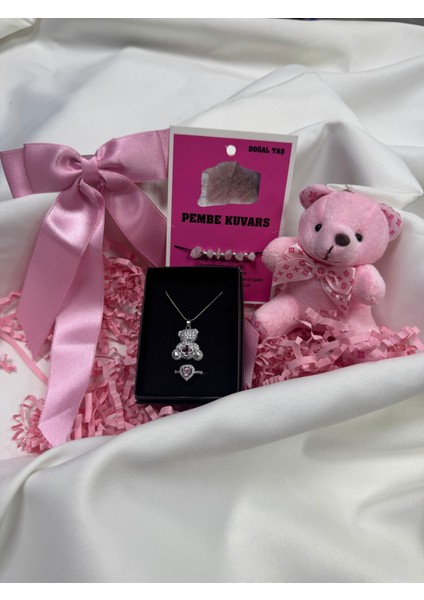 Sevgililer Günü Için Güzel Pembe Kalp, Ayıcık, Doğal Taş Bileklik ve Kurdele Toka indirimleri