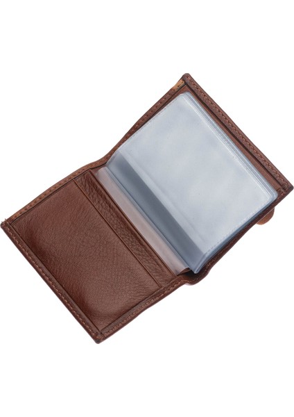 Hakiki Deri Bol Şeffaf Kart Bölmeli Lastikli Unisex Kartlık - Taba modelleri