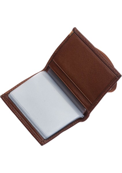 Hakiki Deri Bol Şeffaf Kart Bölmeli Lastikli Unisex Kartlık - Taba fırsatları