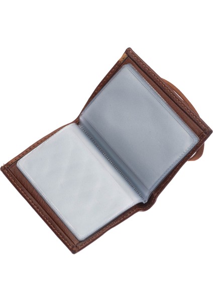 Hakiki Deri Bol Şeffaf Kart Bölmeli Lastikli Unisex Kartlık - Taba indirimleri