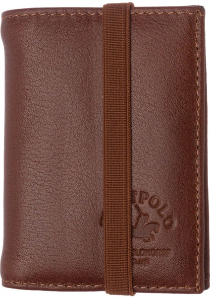 Hakiki Deri Bol Şeffaf Kart Bölmeli Lastikli Unisex Kartlık - Taba