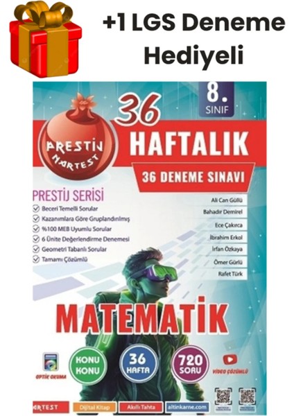 Nartest 8.sınıf Lgs Matematik 36 Haftalık Deneme +1 Lgs Deneme Hediyeli