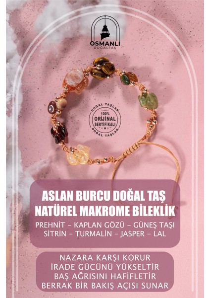 Çok Renkli Doğal Taş Makrome Bileklik, Aslan Burcu Için Şık ve Enerjik Tasarım