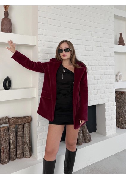Premium Yumuşak Dokulu Kürk Görünümlü Fok Ceket Bordo modelleri