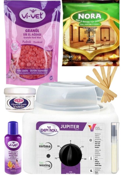 800ML Ağda Isıtıcı, Pudralı Boncuk, Tüy Dökücü ve 7 Parça Ağda Seti