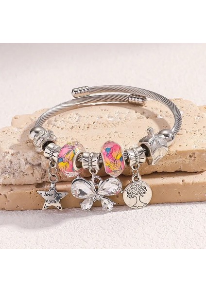 Pandora Tarz , I Love You Kelebek Hayat Ağacı Charmlı Gümüş Bileklik, Ahşap Kutu Içerisinde modelleri