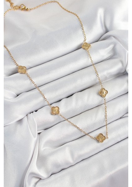 316L Çelik Yonca Model Gold Renk Kadın Kolye - Lisinya fiyatları