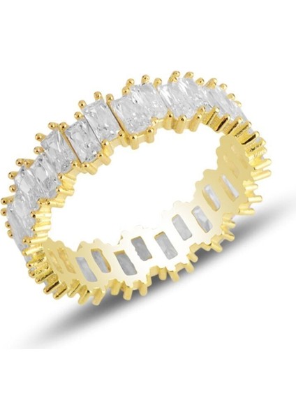 Gümüş ve Altın Kaplama Baget Taşlı Şık Tamtur Yüzük, Zarif Tasarım.