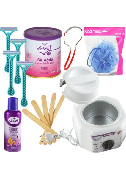 7 Parça Ağda Isıtıcı Seti, Pudralı Konserve Ağda, 240 Ml, Kolay Kullanım