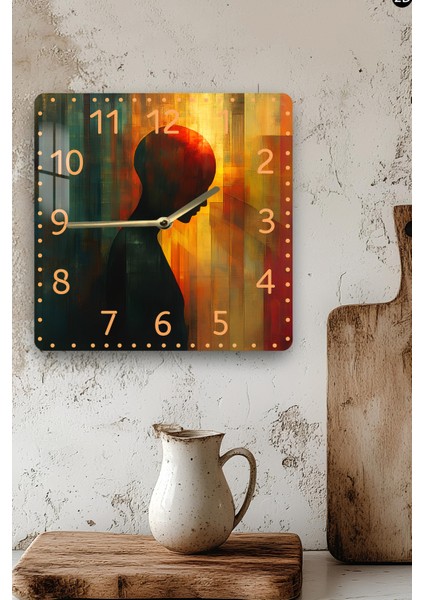 Soyut Siluet Temalı Temperli Cam Kare Saat 33X33 cm Ebadında Uv Baskı - KCS068 modelleri