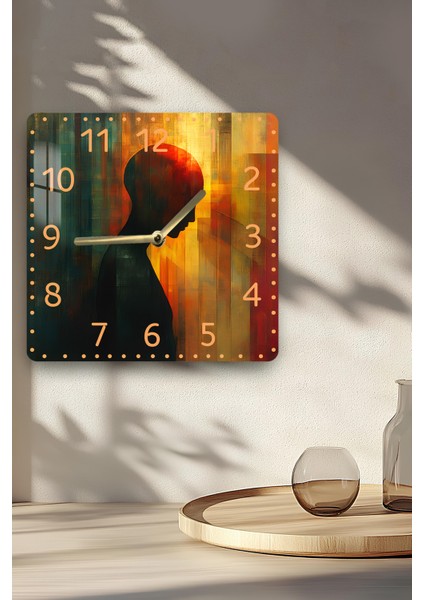 Soyut Siluet Temalı Temperli Cam Kare Saat 33X33 cm Ebadında Uv Baskı - KCS068 indirimleri