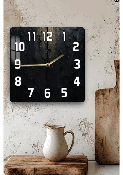 Siyah Dokulu Endüstriyel Temperli Cam Kare Saat 33X33 cm Ebadında Uv Baskı - KCS063 modelleri