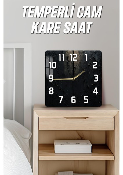 Siyah Dokulu Endüstriyel Temperli Cam Kare Saat 33X33 cm Ebadında Uv Baskı - KCS063 fırsatları