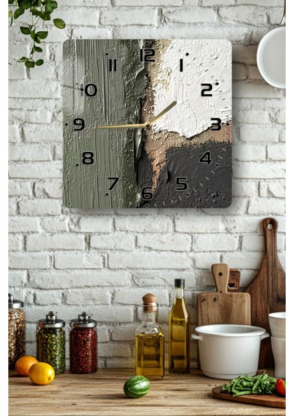 Soyut Doku Desenli Temperli Cam Kare Saat 33X33 cm Ebadında Uv Baskı - KCS029