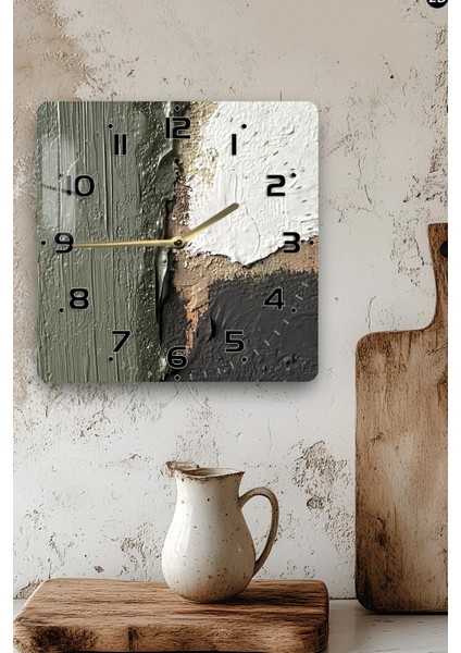 Soyut Doku Desenli Temperli Cam Kare Saat 33X33 cm Ebadında Uv Baskı - KCS029 modelleri