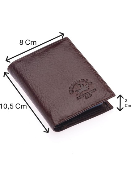 Hakiki Deri Kağıt Para ve Bol Şeffaf Kart Bölmeli Unisex Kartlık - Kahverengi