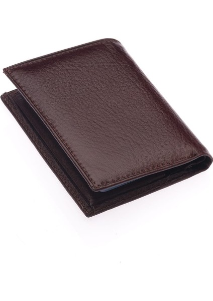 Hakiki Deri Kağıt Para ve Bol Şeffaf Kart Bölmeli Unisex Kartlık - Kahverengi