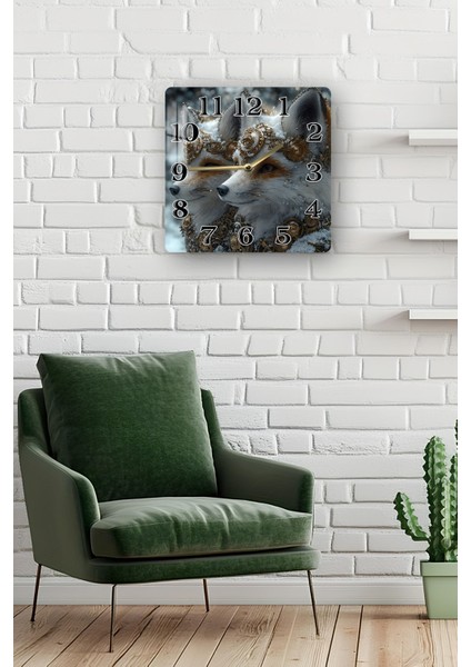 Tilki Figürlü Temperli Cam Kare Saat 33X33 cm Ebadında Uv Baskı - KCS009 fiyatları