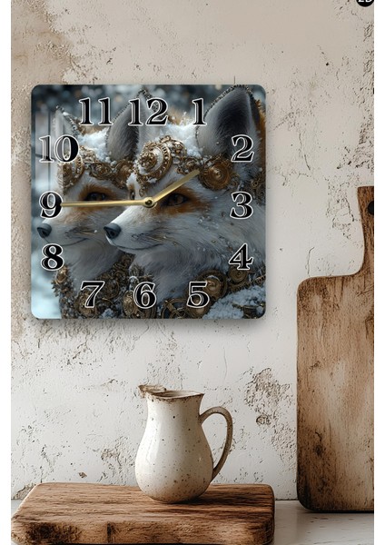 Tilki Figürlü Temperli Cam Kare Saat 33X33 cm Ebadında Uv Baskı - KCS009 modelleri