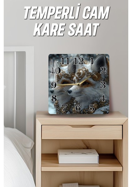 Tilki Figürlü Temperli Cam Kare Saat 33X33 cm Ebadında Uv Baskı - KCS009 fırsatları