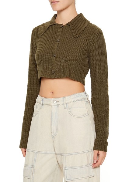 Düğmeli Crop Hırka