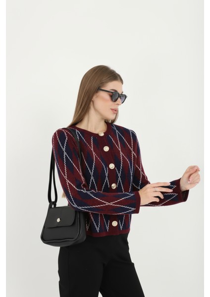 Kadın Gold Düğmeli Baklava Desen Bisiklet Yaka Hırka fiyatları