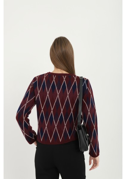 Kadın Gold Düğmeli Baklava Desen Bisiklet Yaka Hırka modelleri