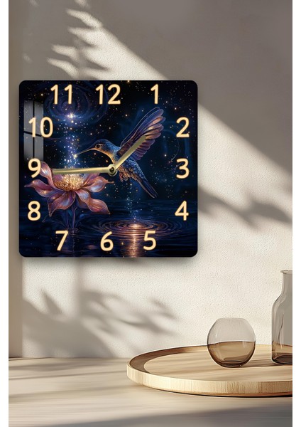 Gece ve Sinek Kuşu Temalı Temperli Cam Kare Saat 33X33 cm Ebadında Uv Baskı - KCS012 indirimleri