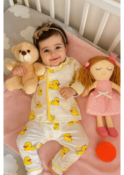 6-24 Ay Bebekler Için Renkli Sevimli Karakterli %100 Pamuk Pijama Takımı