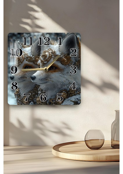 Tilki Figürlü Temperli Cam Kare Saat 33X33 cm Ebadında Uv Baskı - KCS009 indirimleri
